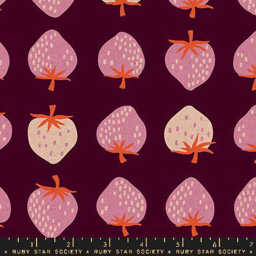 Strawberry || Strawberry Deep Plum || Linen Canvas || Half Yard