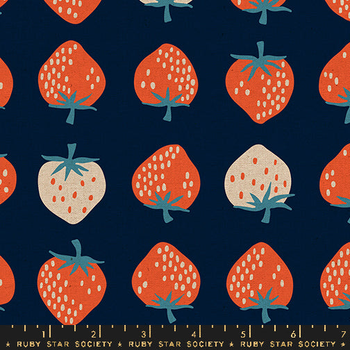 Strawberry || Strawberry Navy || Linen Canvas || Half Yard