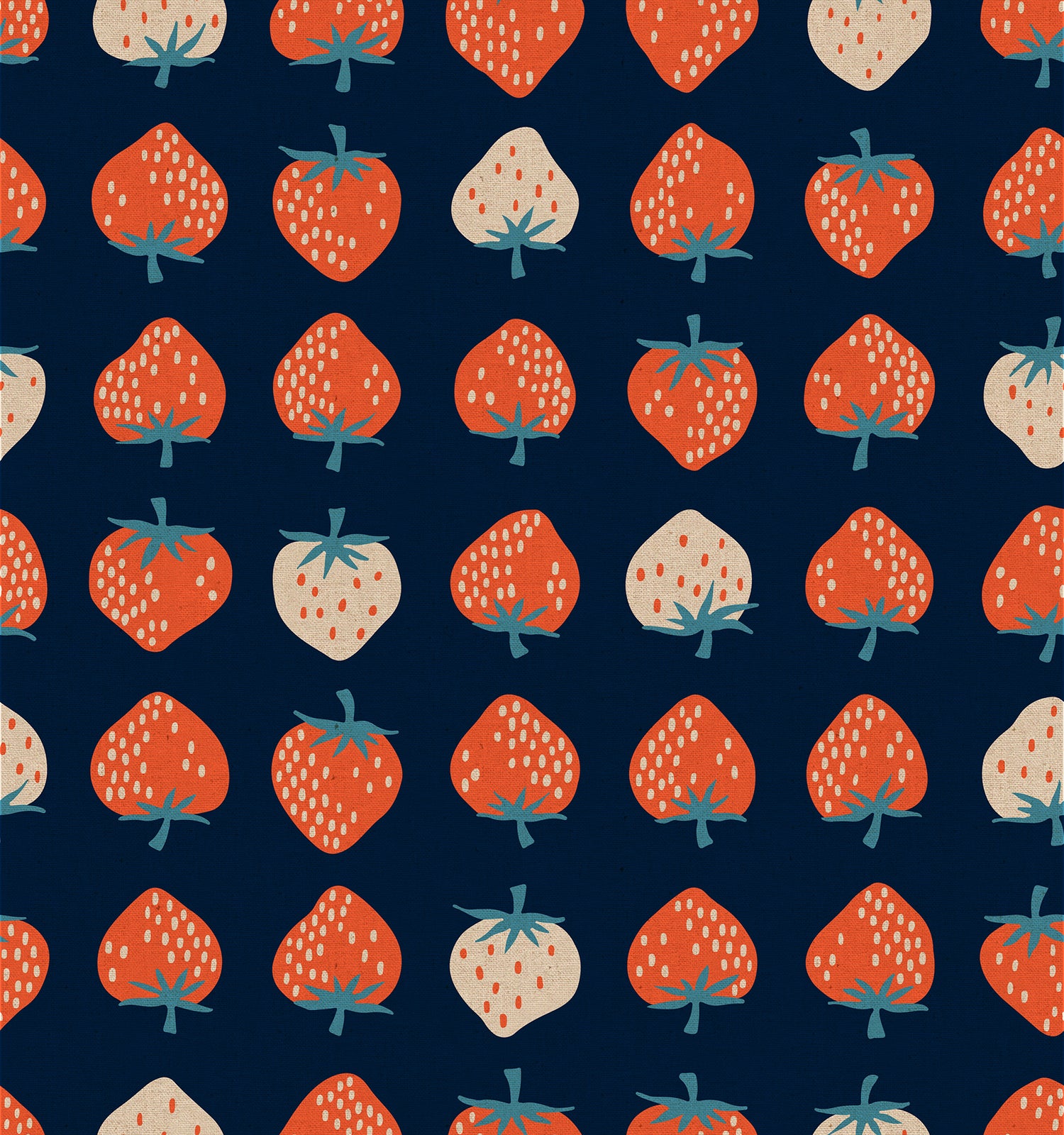 Strawberry || Strawberry Navy || Linen Canvas || Half Yard