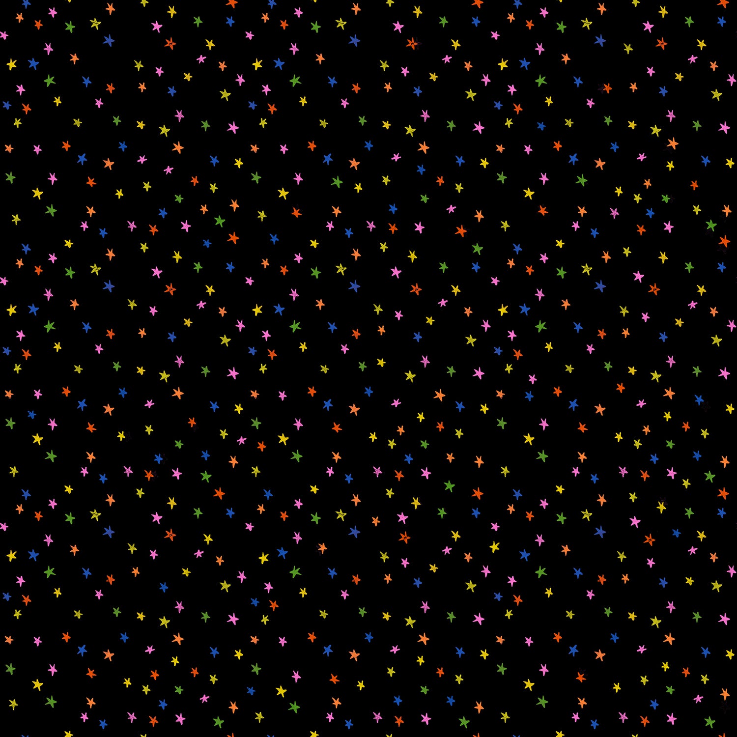 STARRY ’25 || Mini Black Vivid Rainbow || Cotton Quilting Fabric