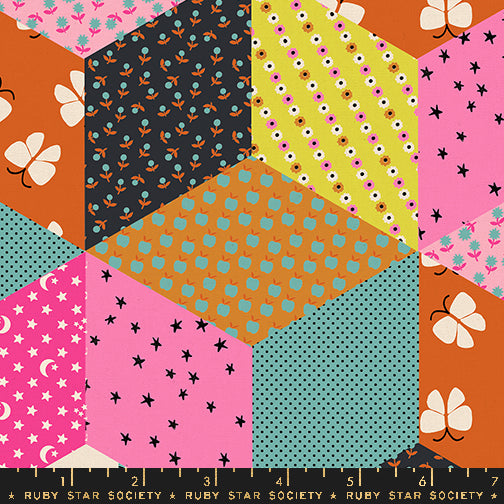 Ooh Lucky Lucky || Tumbling Blocks Turquoise || Cotton Linen Canvas || Half Yard