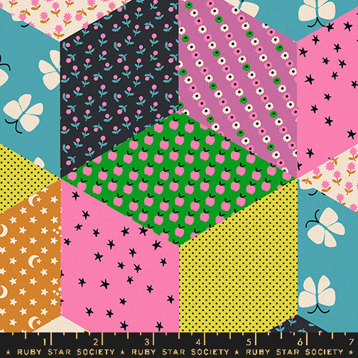 Ooh Lucky Lucky || Tumbling Blocks Citron || Cotton Linen Canvas || Half Yard
