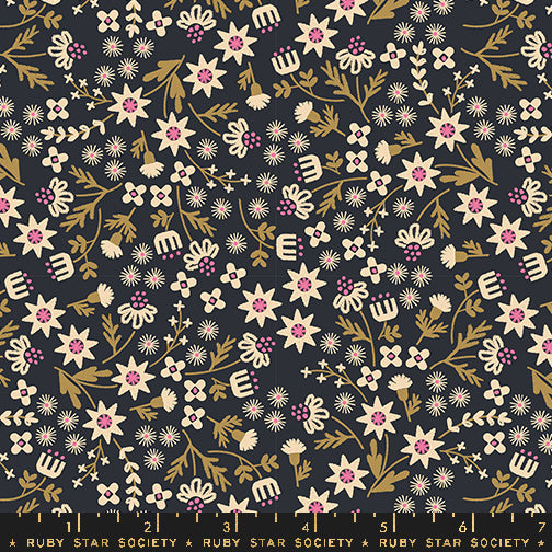 PREORDER Favorite Flowers || Inflorescense Soft Black || Cotton Quilting Fabric