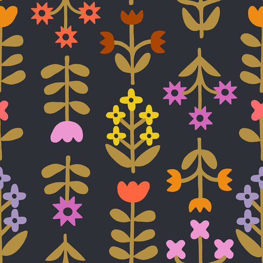 PREORDER Favorite Flowers || Meadow Soft Black || Linen Canvas || Half Yard