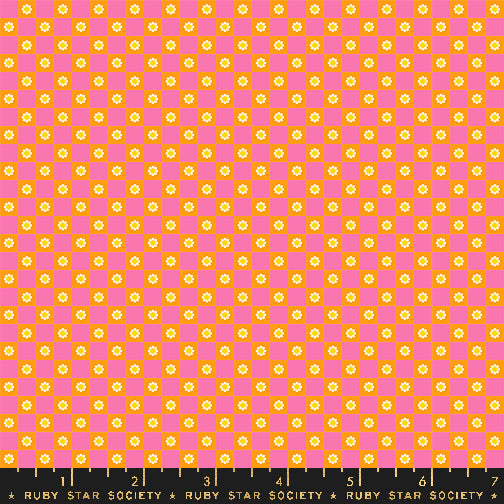 Animal, Animal || Flower Check Orange || Cotton Quilting Fabric