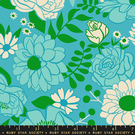 Rise and Shine || Morning Bloom Turquoise || Cotton Quilting Fabric