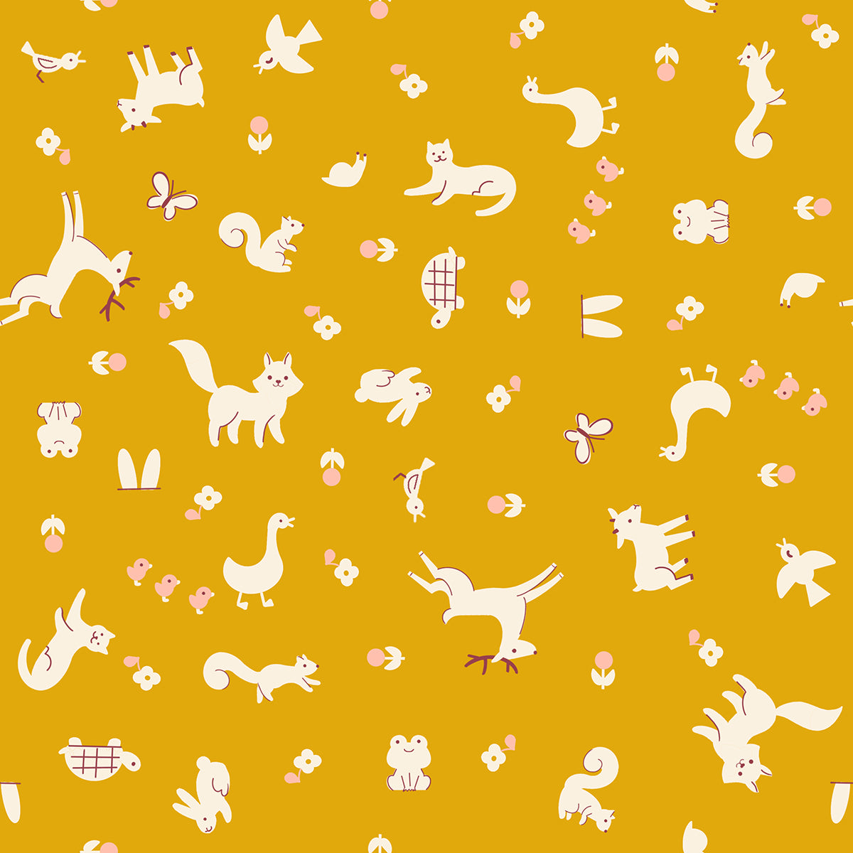 Woodland Park || Menagerie Goldenrod || Cotton Quilting Fabric