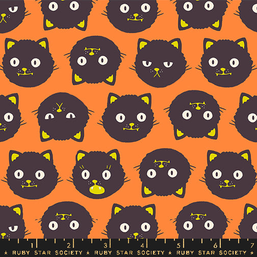 PREORDER GOOD SPIRITS || Scaredy Cats Pumpkin (GLOW) || Cotton Quilting Fabric