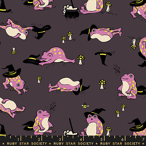 PREORDER FREAKY FAMILIARS || Frogmiliars Eggplant || Cotton Quilting Fabric
