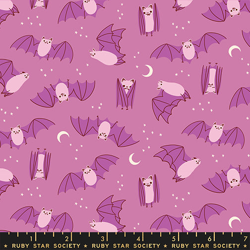 PREORDER FREAKY FAMILIARS || Fat Bats Heliotrope || Cotton Quilting Fabric
