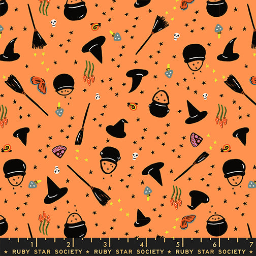 PREORDER FREAKY FAMILIARS || Witchy Woman Orange || Cotton Quilting Fabric