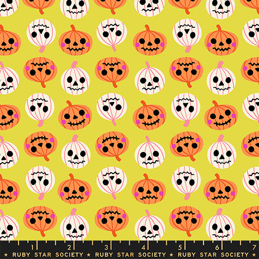 PREORDER FREAKY FAMILIARS || Pumpkin Party Citron || Cotton Quilting Fabric