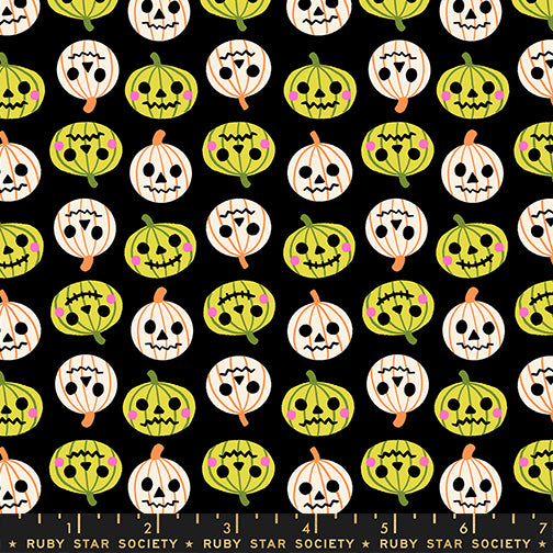 PREORDER FREAKY FAMILIARS || Pumpkin Party Black || Cotton Quilting Fabric