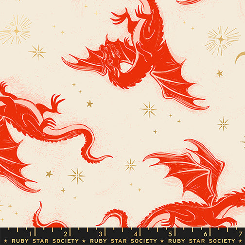 PREORDER FIRE GLOW || Etched Dragons Poinsettia (Metallic) || Cotton Quilting Fabric