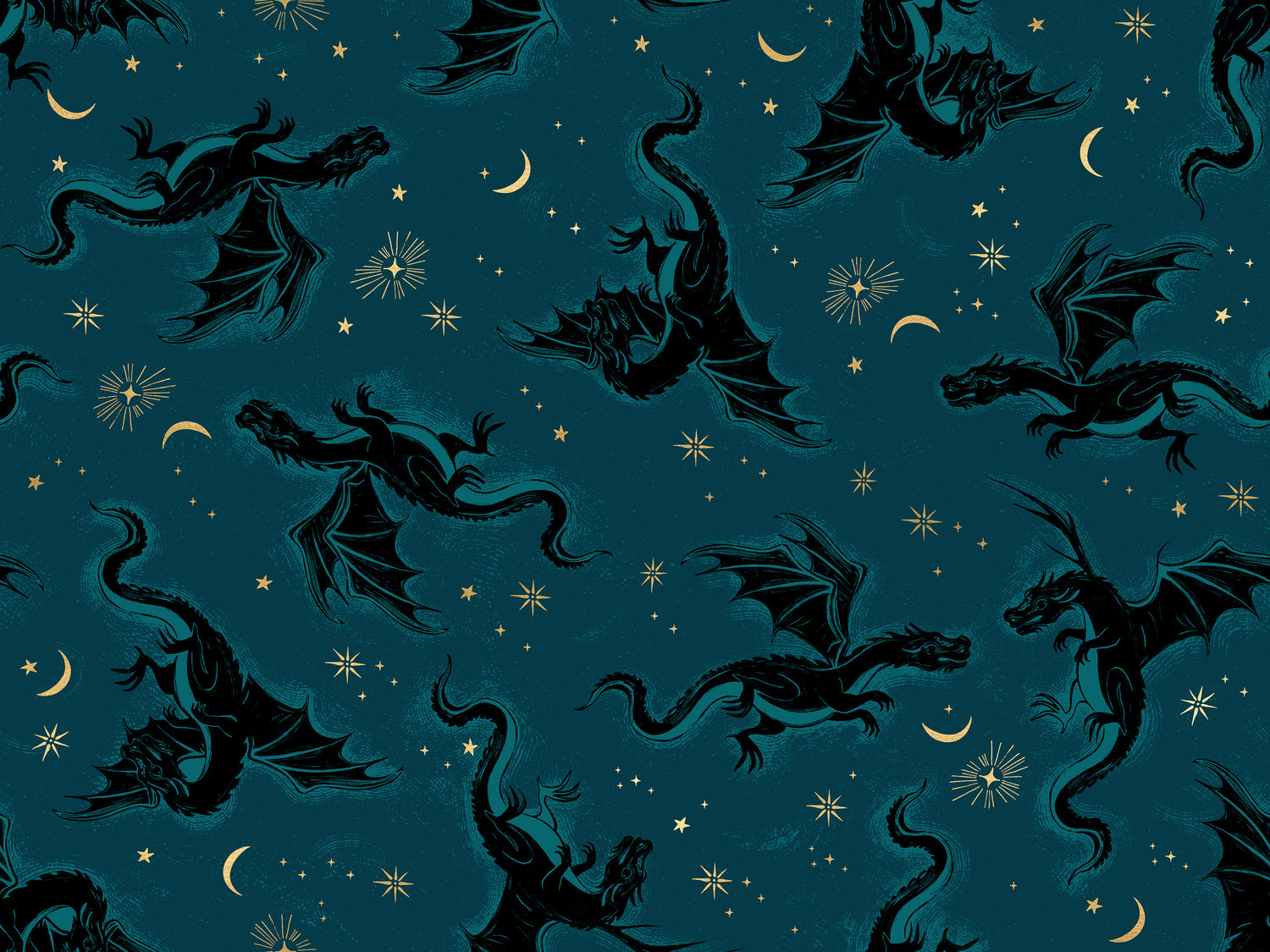 PREORDER FIRE GLOW || Etched Dragons Galaxy (Metallic) || Cotton Quilting Fabric