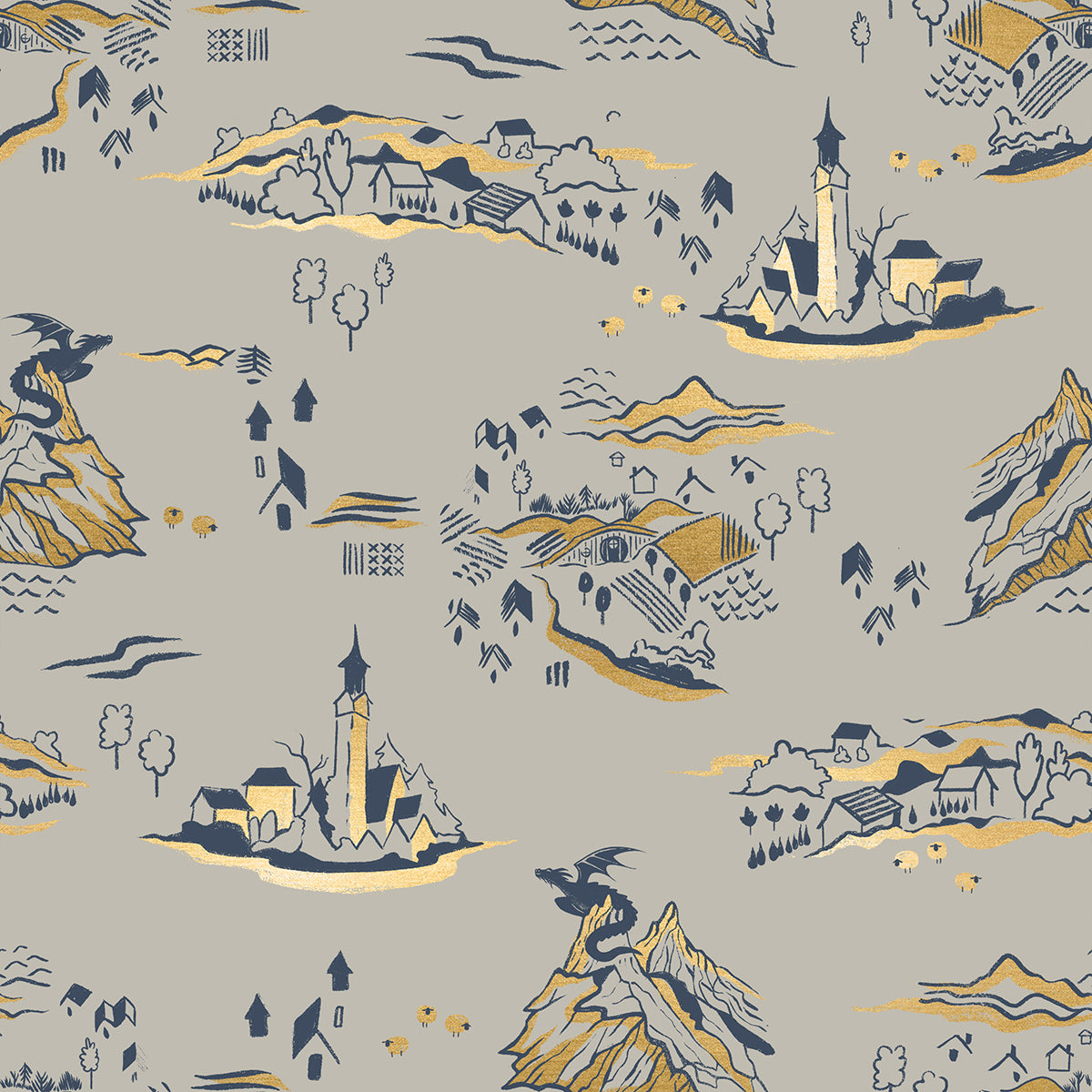 PREORDER FIRE GLOW || Mountain Town Oyster (Metallic) || Cotton Quilting Fabric