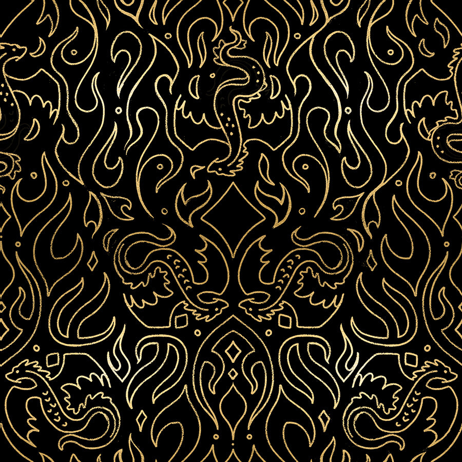 PREORDER FIRE GLOW || Scribe Black (Metallic) || Cotton Quilting Fabric