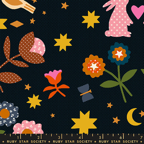 PREORDER MYSTIC FABLE || Mystic Fable Applique Soft Black RS4144 16 || Cotton Quilting Fabric