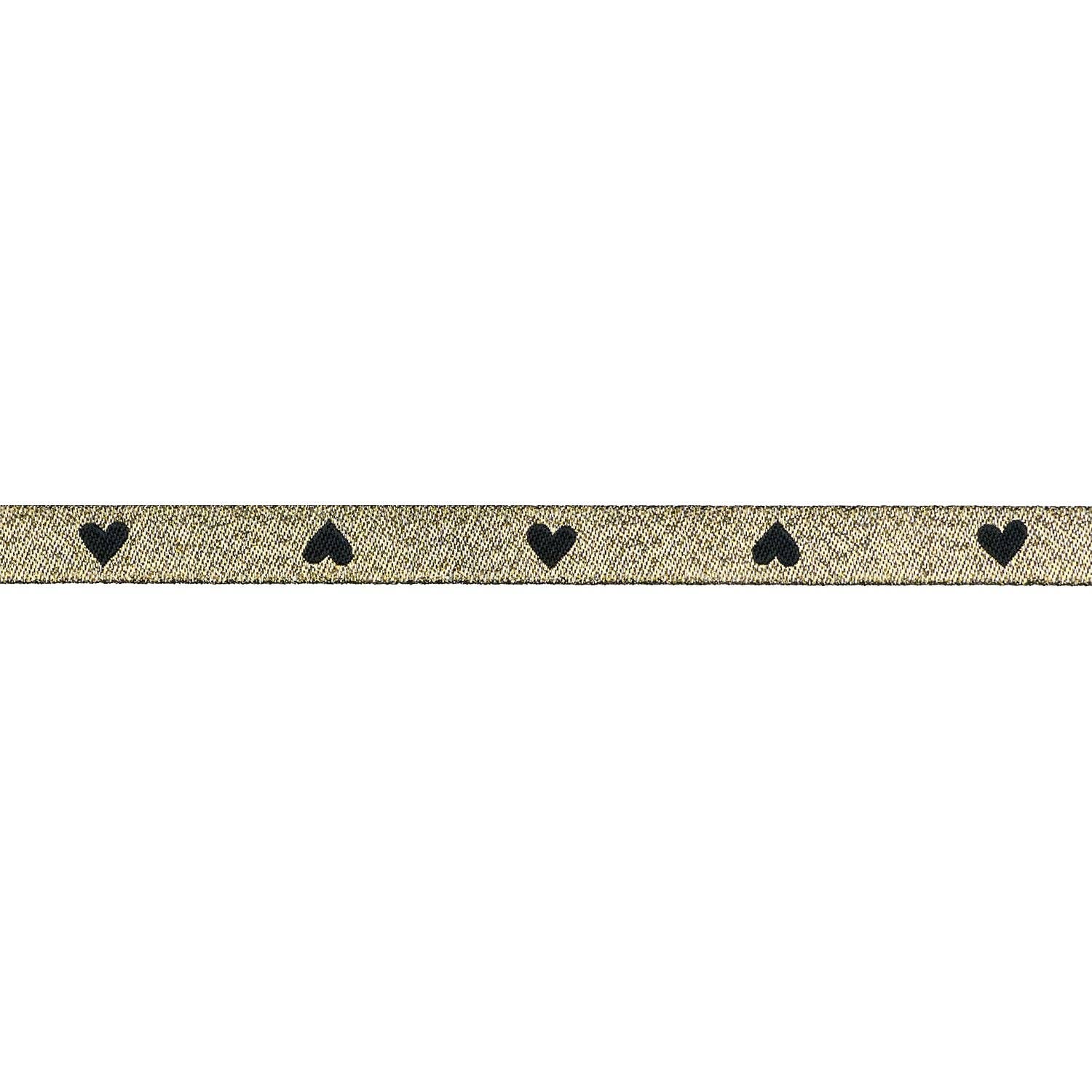 Hearts and Sparks - Hearts in Black/Gold - 3/8" width - by Melody Miller - BTY