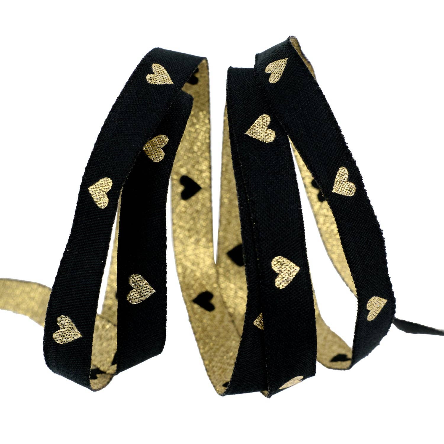 Hearts and Sparks - Hearts in Black/Gold - 3/8" width - by Melody Miller - BTY