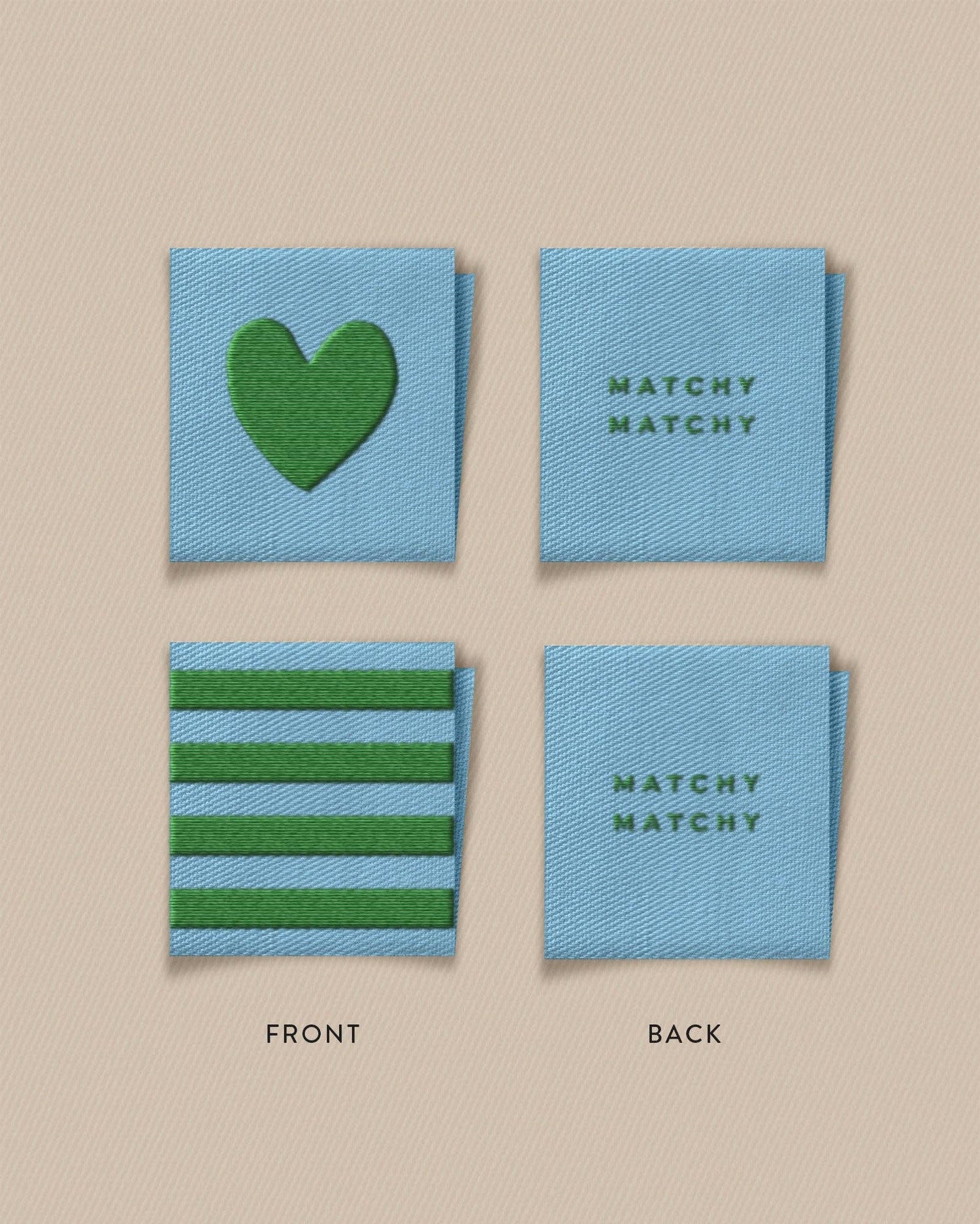 Green Heart and Stripe Square Garment Labels: Set of 8