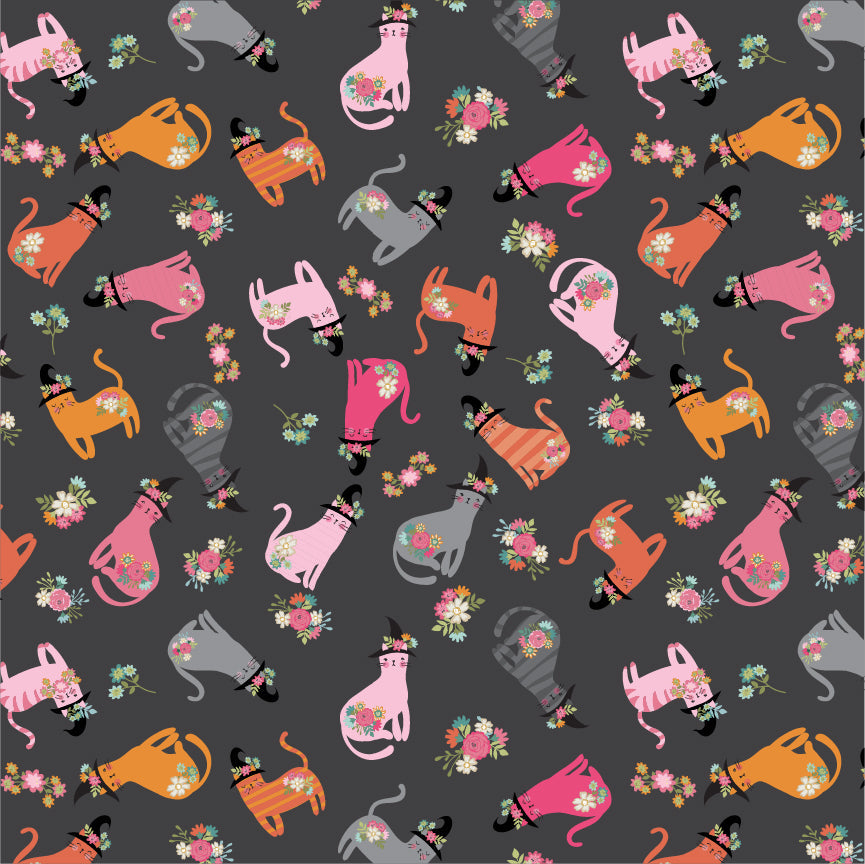 Kitty Loves Candy || Black Cats In Hats || Cotton Quilting Fabric Half Yard