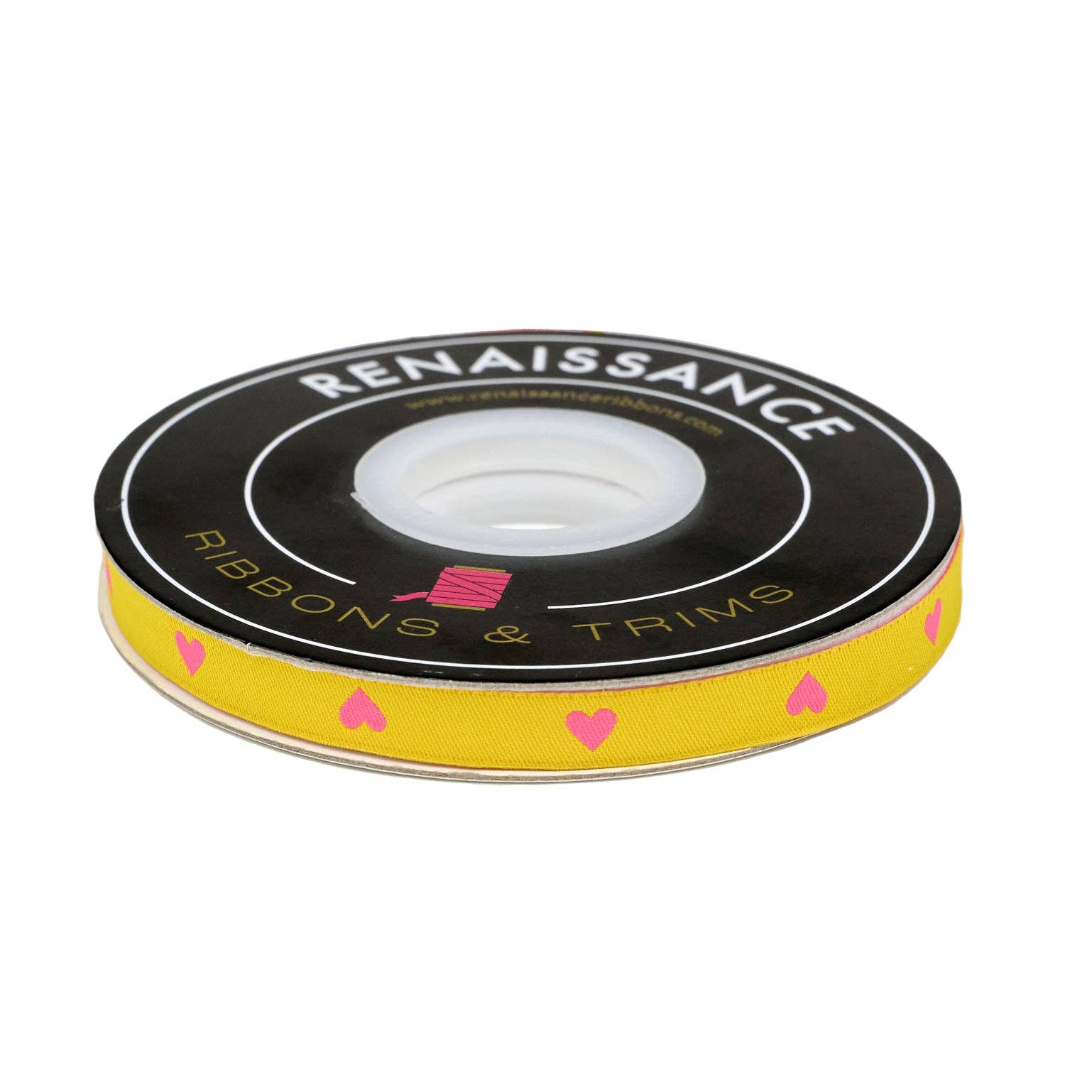 Hearts and Sparks - Hearts in Neon Pink/Yellow - 3/8" width - by Melody Miller - BTY