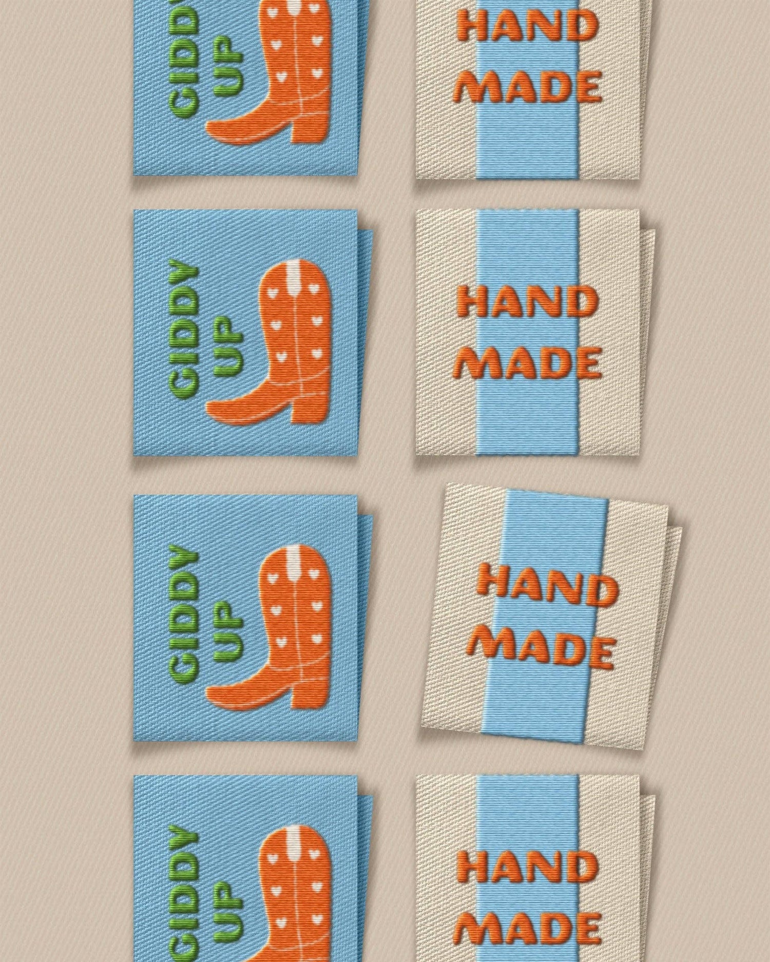 Hand Made Cowboy Boot Square Garment Labels: Set of 8