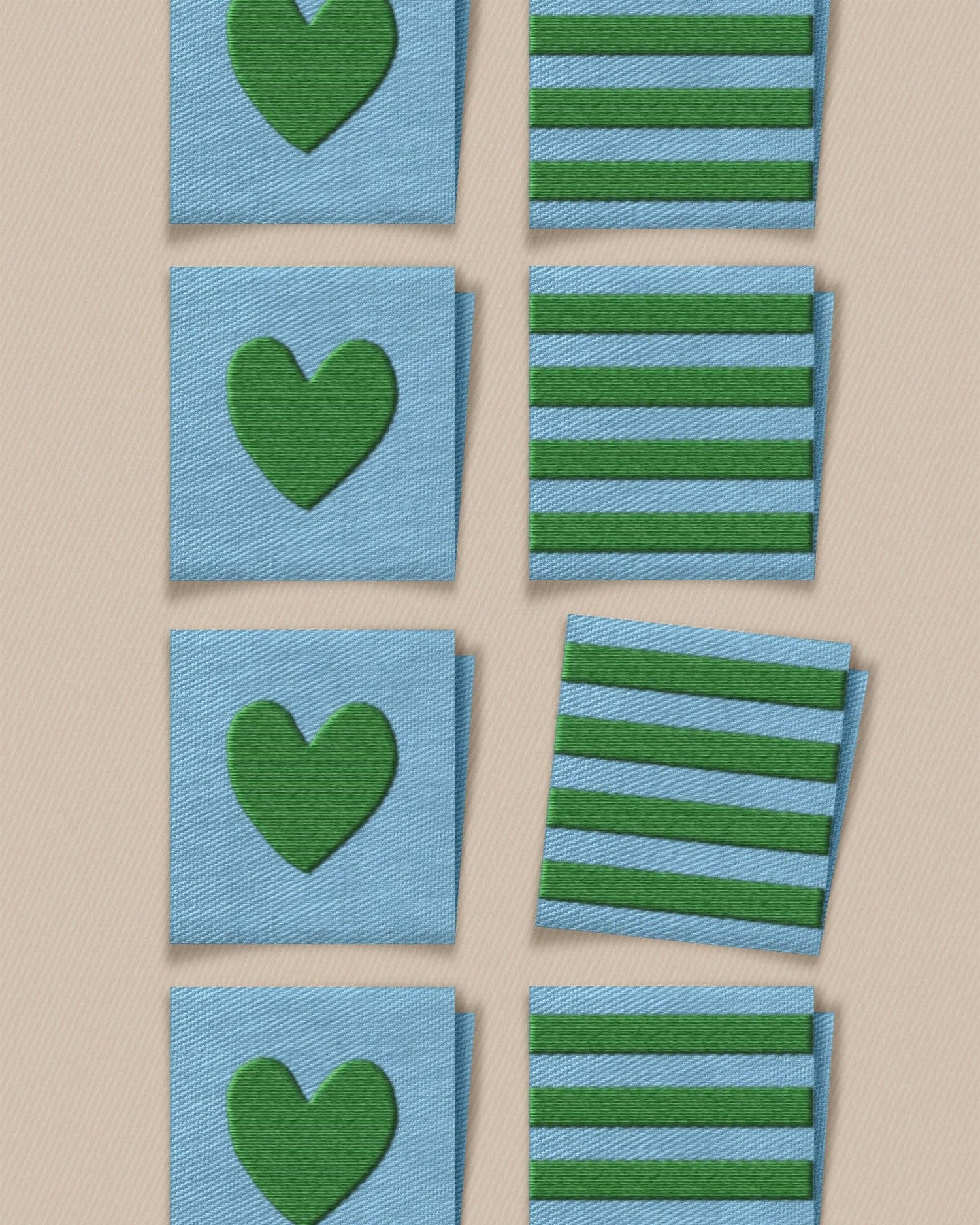 Green Heart and Stripe Square Garment Labels: Set of 8