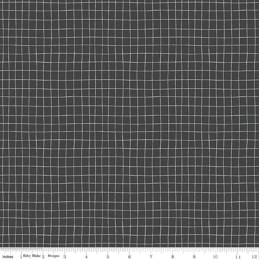 Wild and Free || Grid Charcoal || Cotton Quilting Fabric