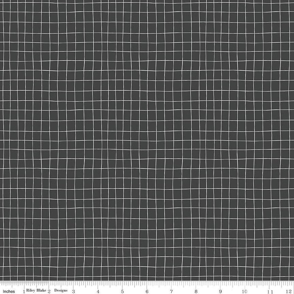 Wild and Free || Grid Charcoal || Cotton Quilting Fabric