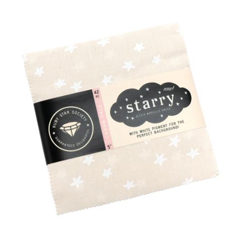 Preorder STARRY ’25 || 42 pc White on Natural Charm Pack || Cotton Quilting Fabric