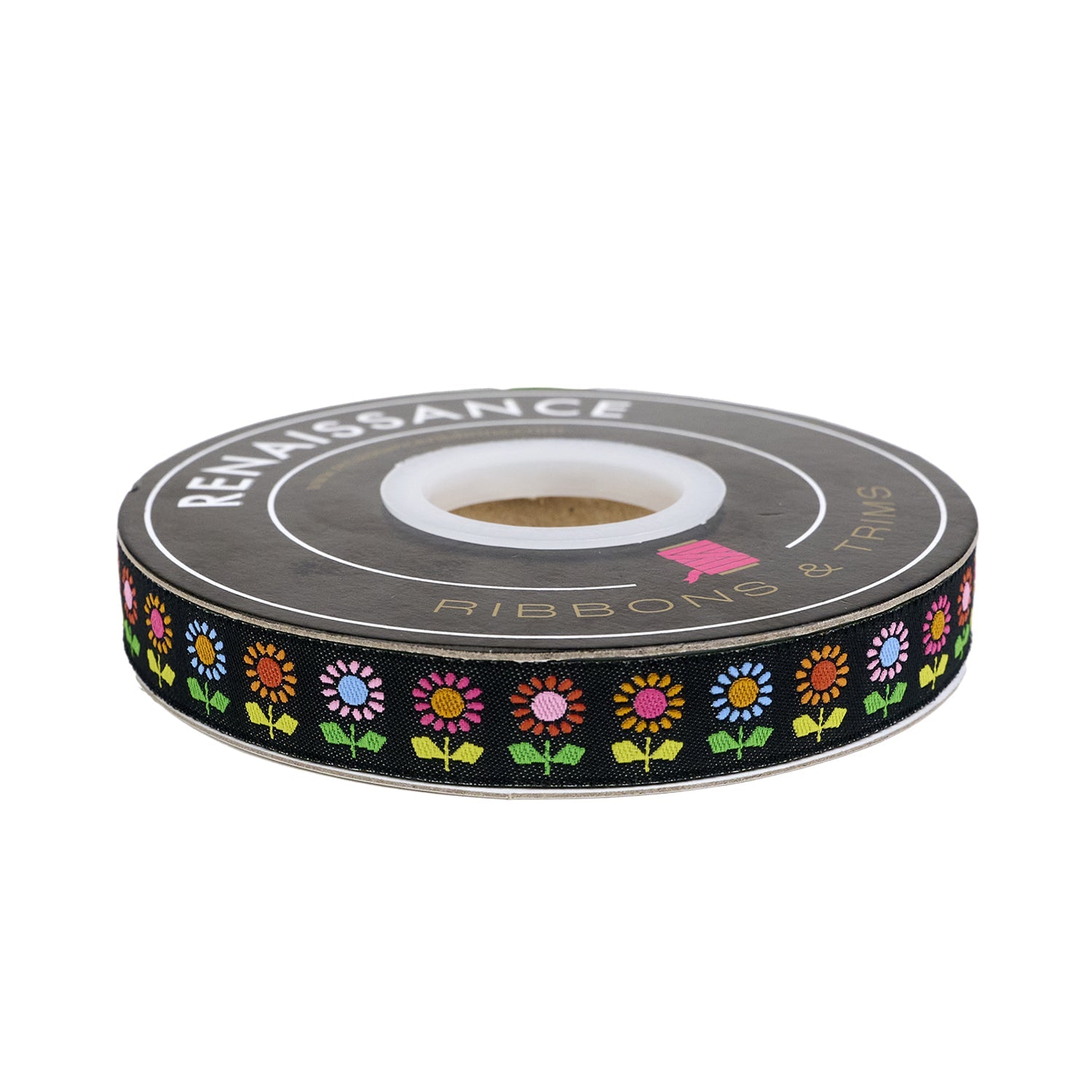 Designer Renaissance Ribbons: Daisy Black 5/8" BTY