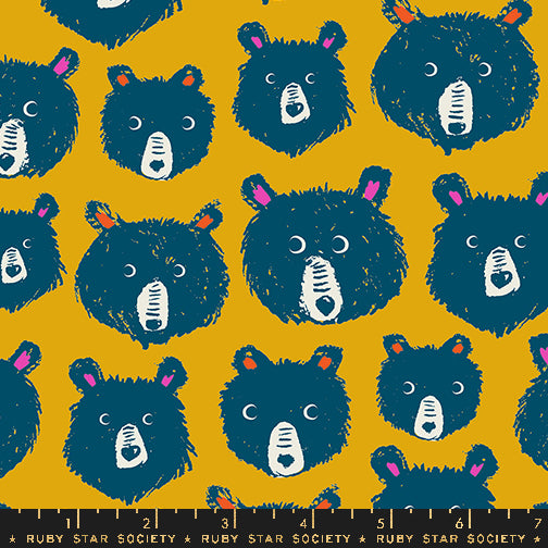 PREORDER TEDDY AND THE BEARS || Teddy and the Bears Goldenrod || Cotton Quilting Fabric