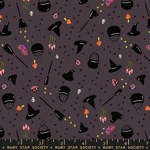 PREORDER FREAKY FAMILIARS || Witchy Woman Eggplant || Cotton Quilting Fabric
