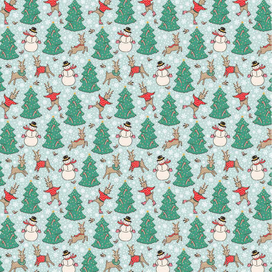 Oh What Fun || Skating Deer Blue || Cotton Quilting Fabric || Half Yard