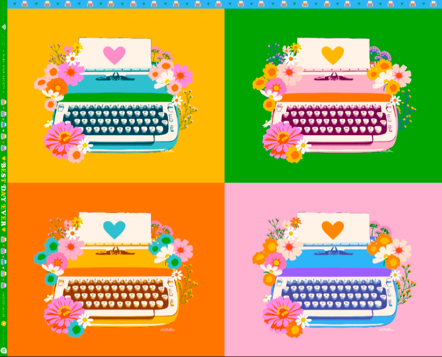 Best Day Ever || Typewriter Panel Multi || Cotton Quilting Fabric