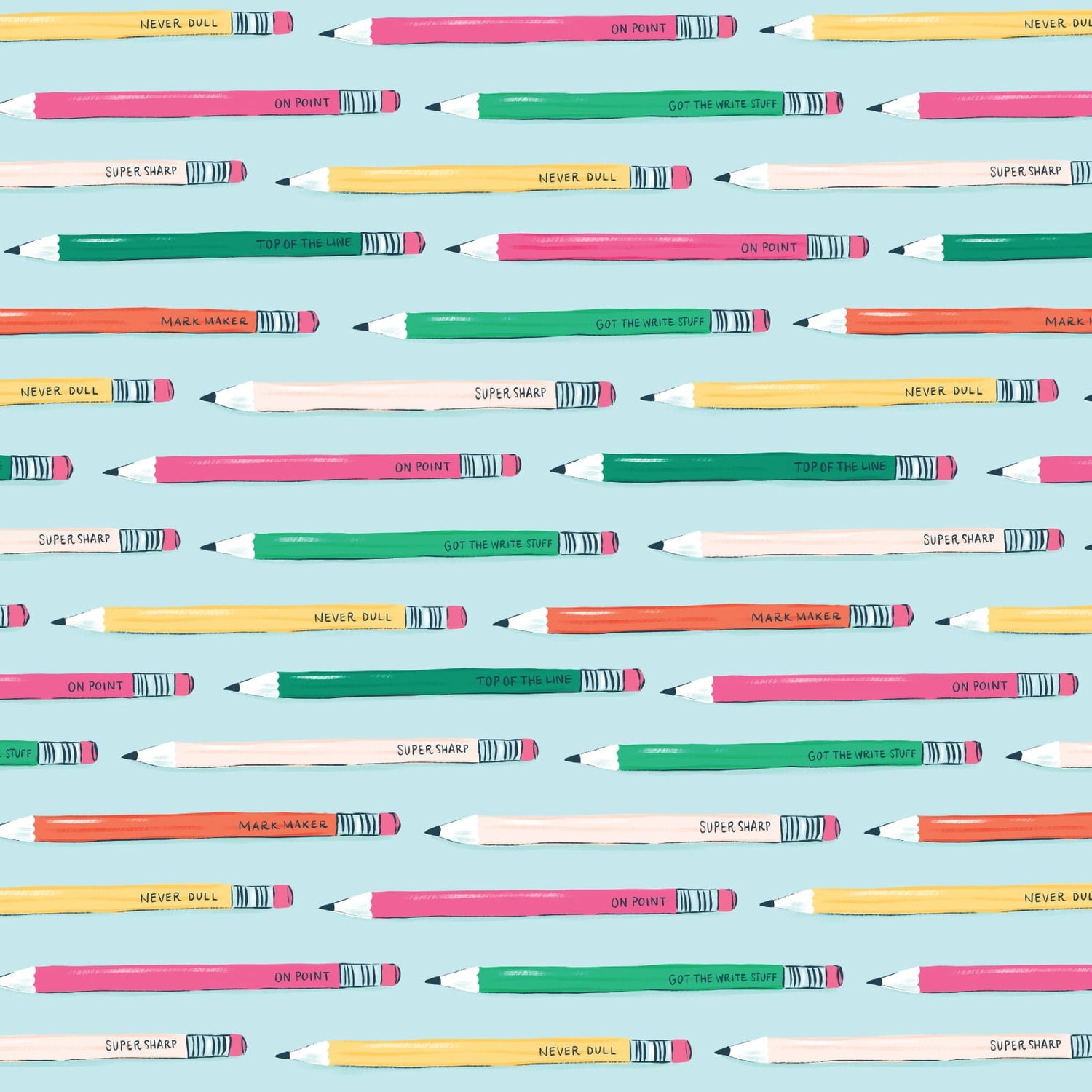 Teacher's Pet || Funny Pencils || Organic Cotton Quilting Fabric || Half Yard