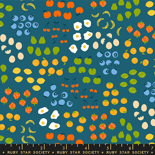 PREORDER Egg and Friends || Froot Teal || Cotton Quilting Fabric