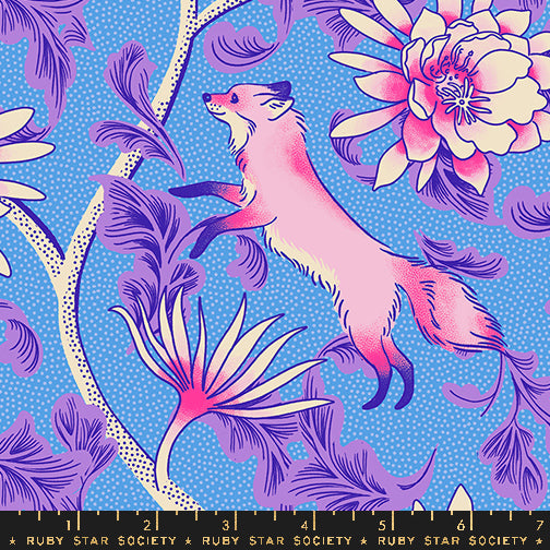 Glow Garden || Fox Bloom Florals Lindley Blue || Cotton Quilting Fabric