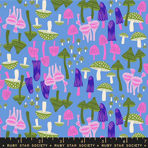 PREORDER Hello Alice || Mushroom Land Lindley Blue || Cotton Quilting Fabric