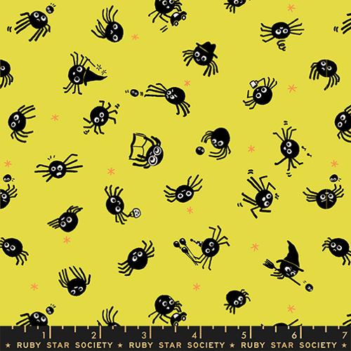 PREORDER FREAKY FAMILIARS || Spider Sense Citron || Cotton Quilting Fabric