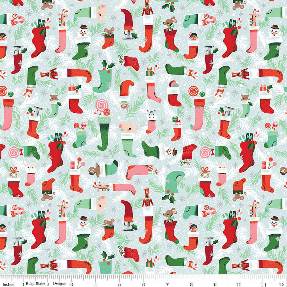 Twas || Stockings Were Hung Frost Sparkle || Cotton Quilting Fabric || Half Yard