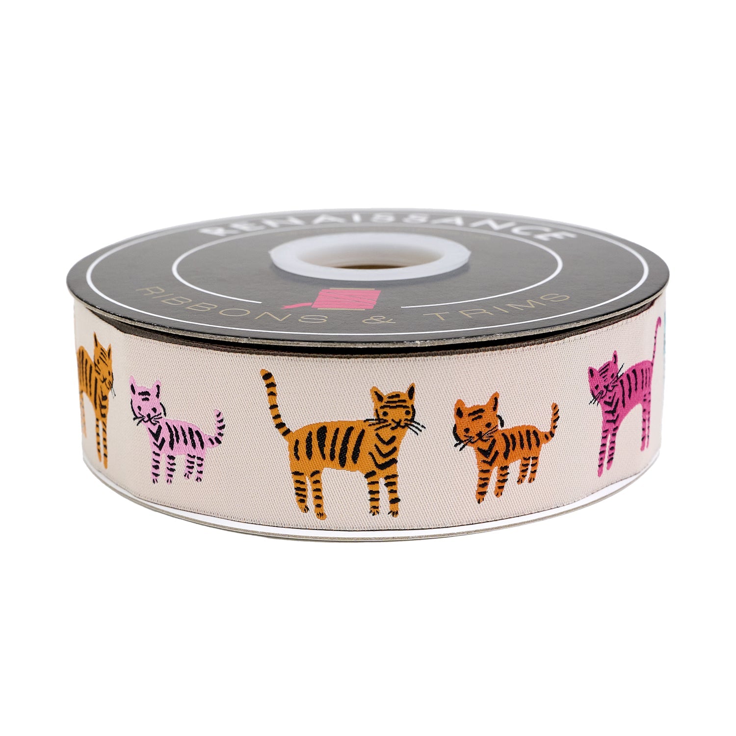 Designer Renaissance Ribbons: Catnap Tiger Stripes Natural 1.5" BTY