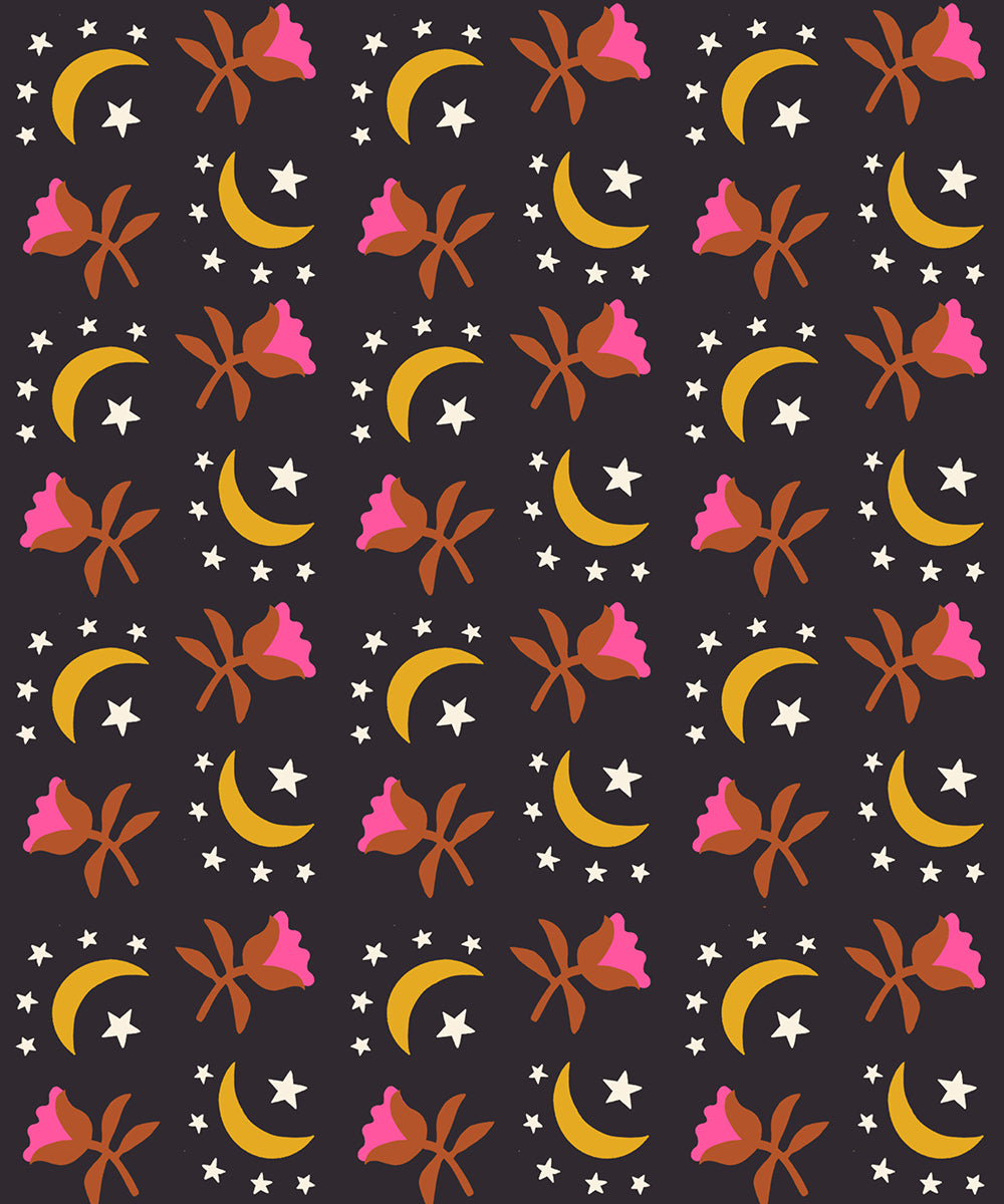 PREORDER Catnap || Moonflower Black || Cotton Quilting Fabric