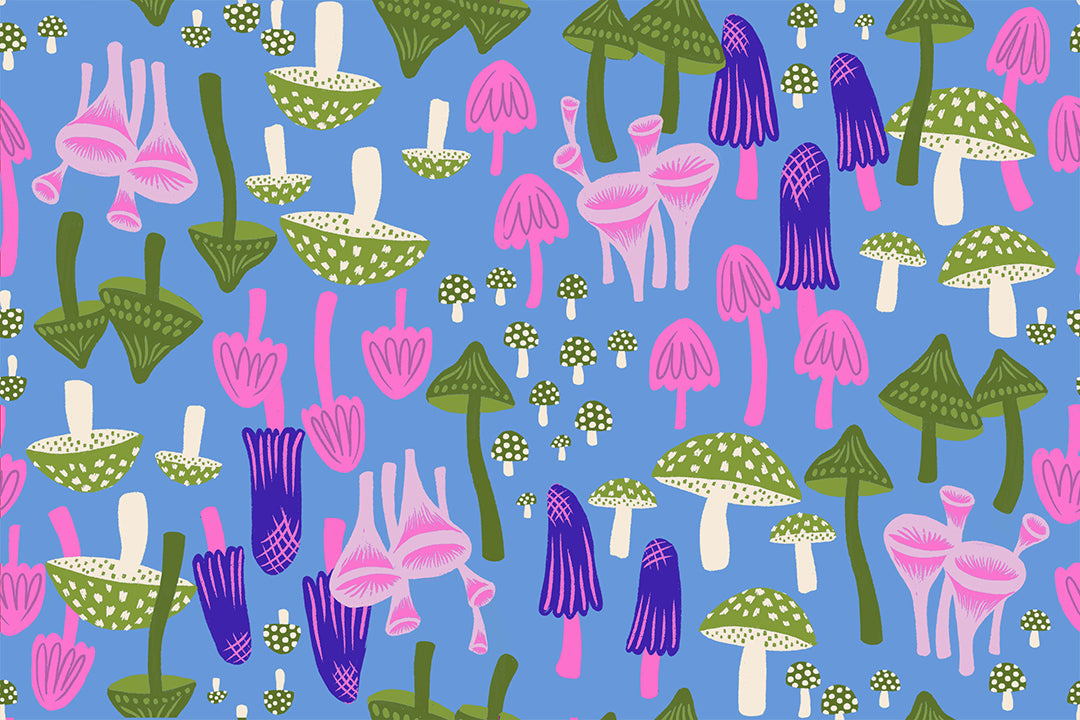 PREORDER Hello Alice || Mushroom Land Lindley Blue || Cotton Quilting Fabric