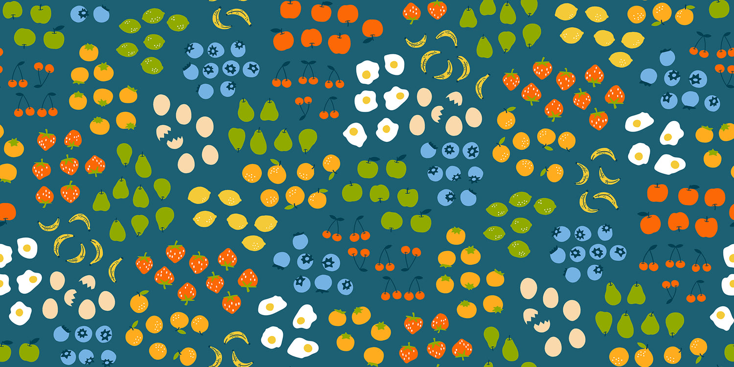 PREORDER Egg and Friends || Froot Teal || Cotton Quilting Fabric