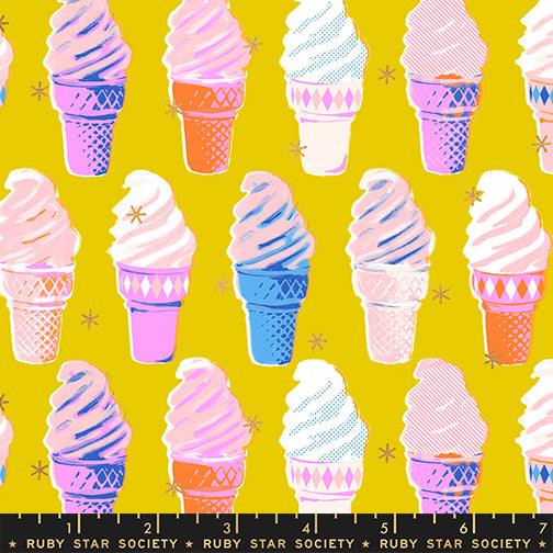 Best Day Ever || Ice Cream Golden Hour Metallic || Cotton Quilting Fabric
