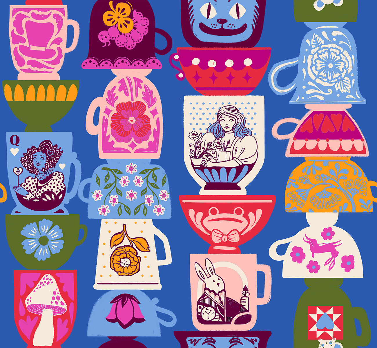 PREORDER Hello Alice || Tea Party Blue Ribbon || Cotton Quilting Fabric