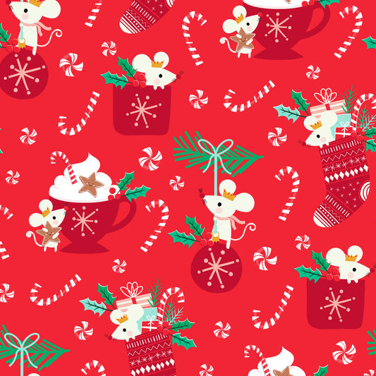 Cosy Christmas || Mice || Cotton Quilting Fabric || Half Yard